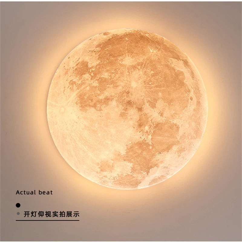 Modern Moon LED Ceiling Lamp with Wood Finish for Living Spaces
