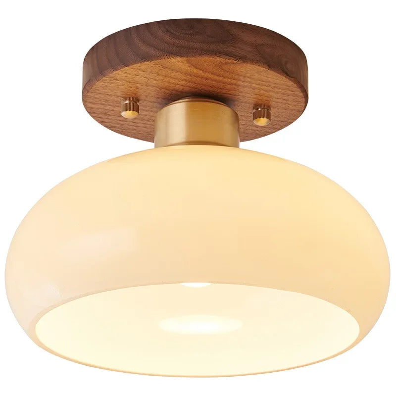 Solid Walnut and Brass Ceiling Light for Modern Entryways and Hallways