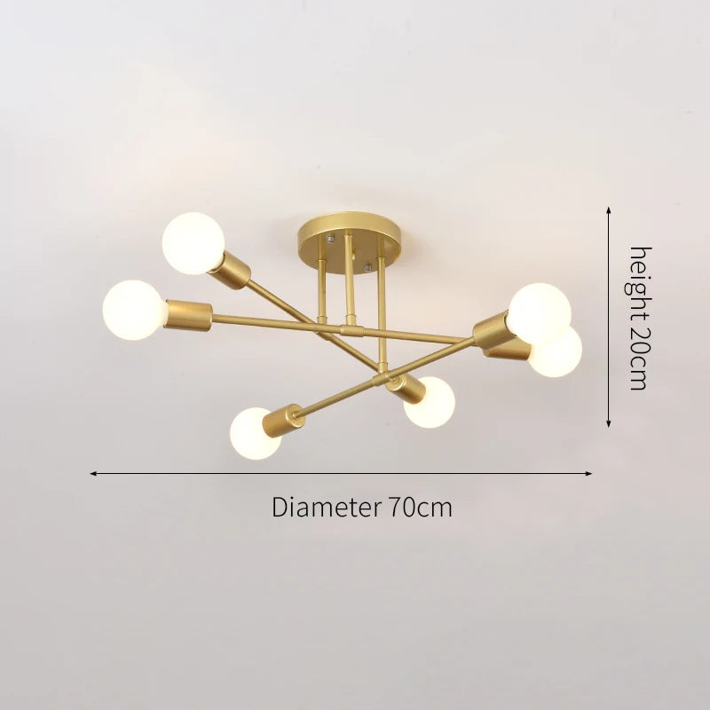 Industrial Six-Head Iron Ceiling Light for Modern Living Spaces