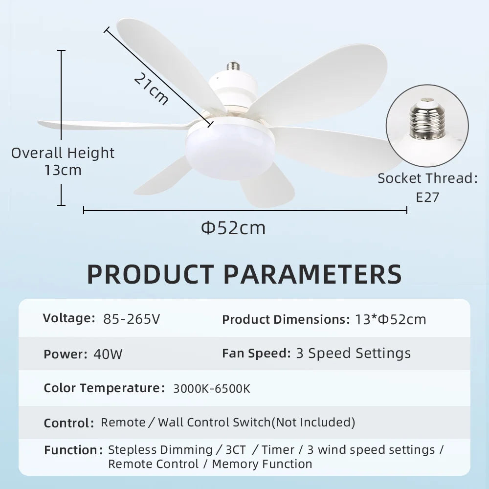 Modern Silent Ceiling Fan with Remote Control for Living Rooms