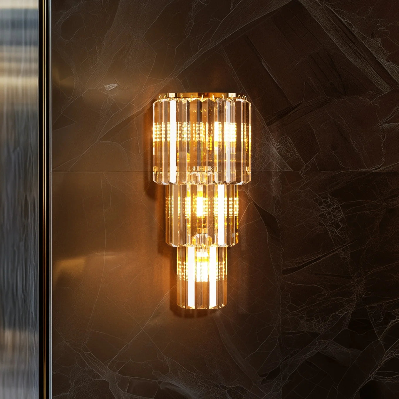 Modern Three-Layer Crystal Wall Sconce for Elegant Home and Hotel Interiors