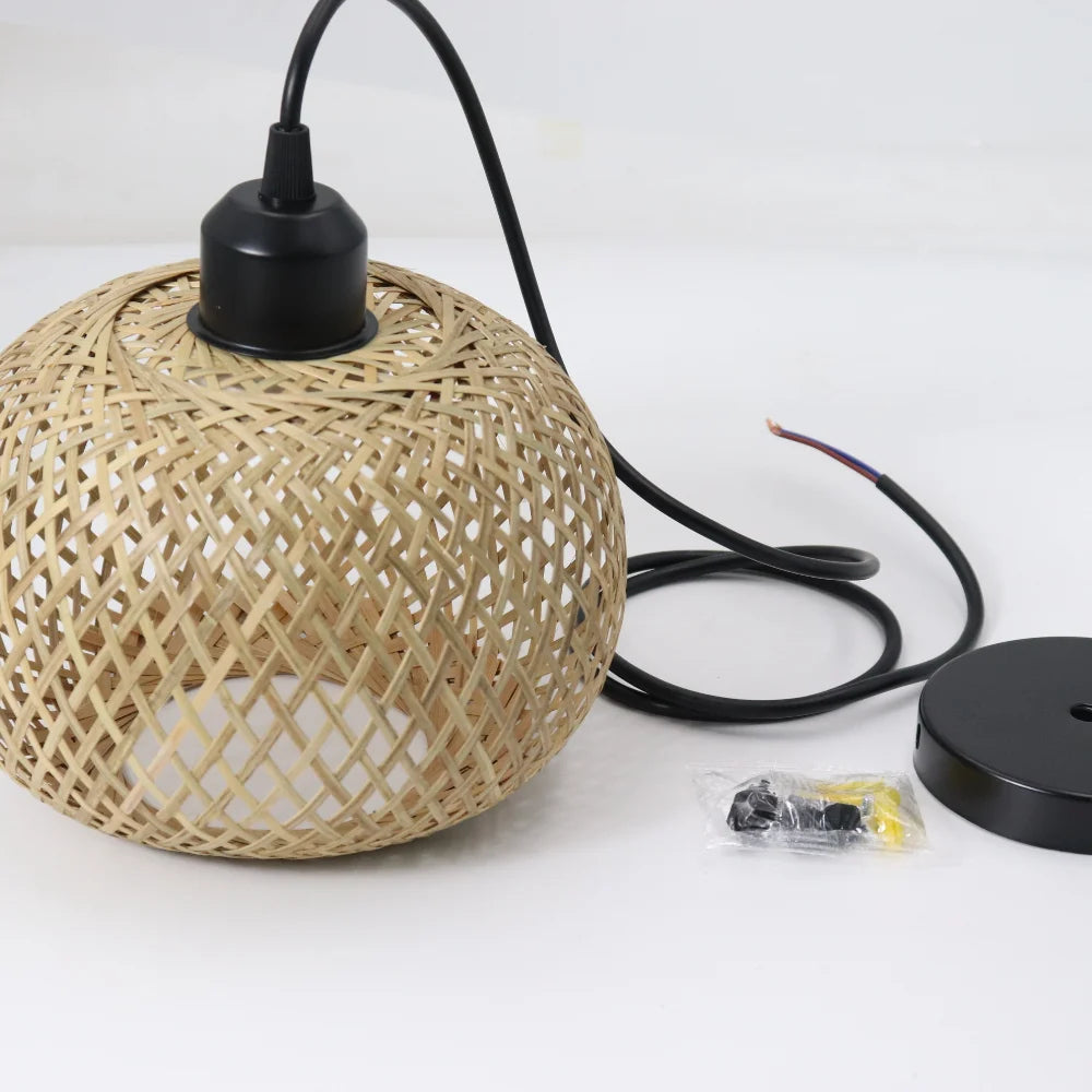 Handwoven Bamboo Pendant Light for Rustic Cafe and Living Room Decor