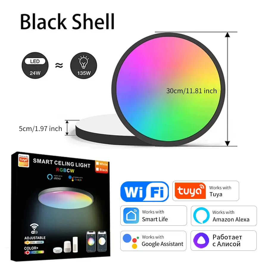 Smart RGB LED Ceiling Light with App Control for Modern Bedrooms