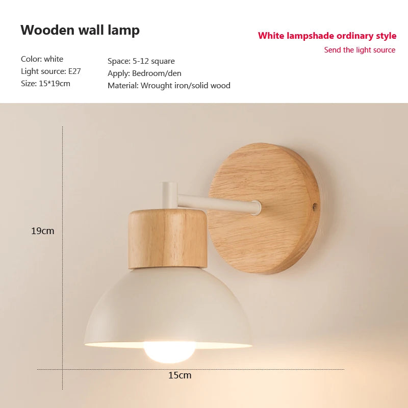Nordic Wooden LED Wall Sconce for Modern Bedroom and Hallway Lighting
