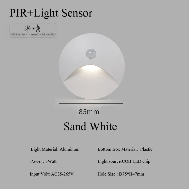 Modern LED Recessed Wall Light with Motion Sensor for Staircase and Corridor