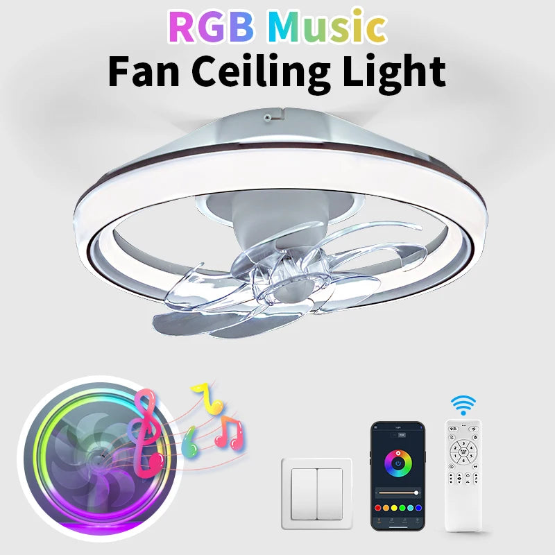 Modern LED Ceiling Fan with Remote and App Control for Living Rooms