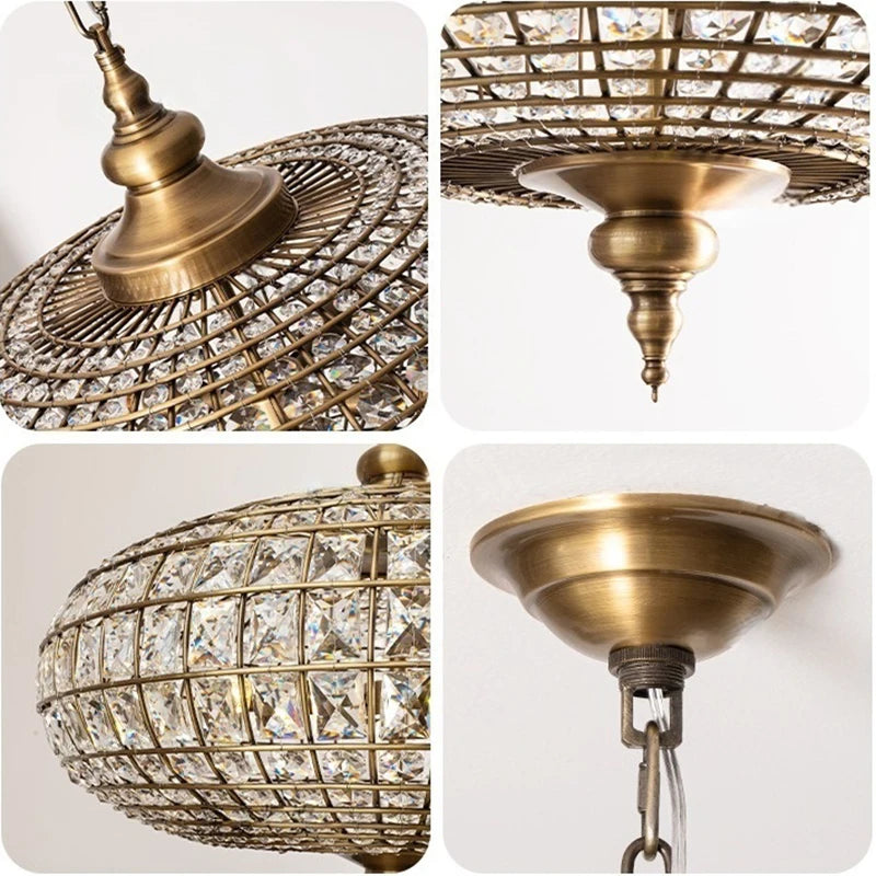 Vintage Copper Crystal Pendant Light for Luxury Dining Rooms and Hotels