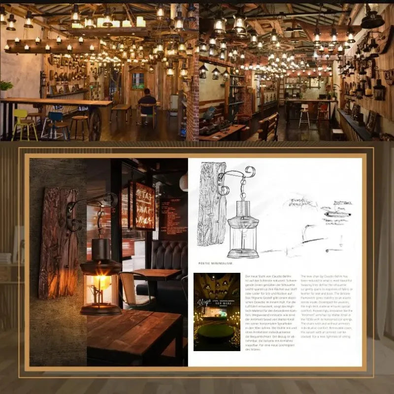 Rustic Industrial Wooden Wall Sconce for Lofts and Cafes