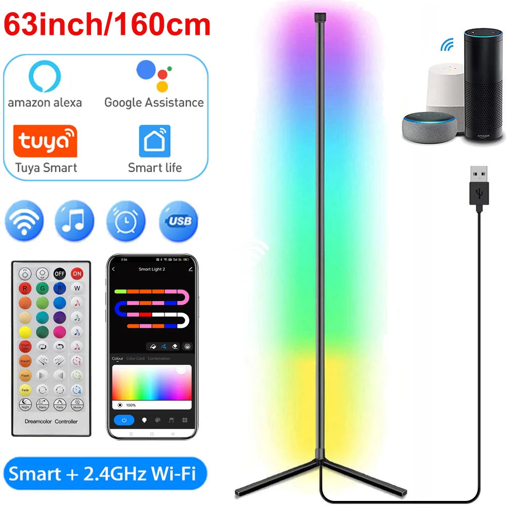 Smart RGB Corner Floor Lamp for Modern Living Room and Gaming Setup