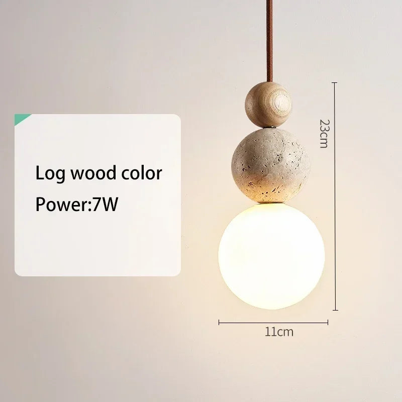Natural Travertine and Wood Pendant Light for Modern Kitchen and Dining