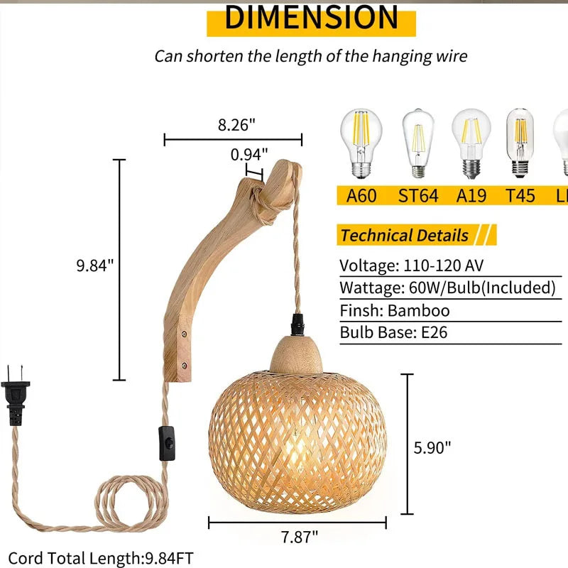 Hand-Woven Rattan Wall Lamp for Organic Interior Decor
