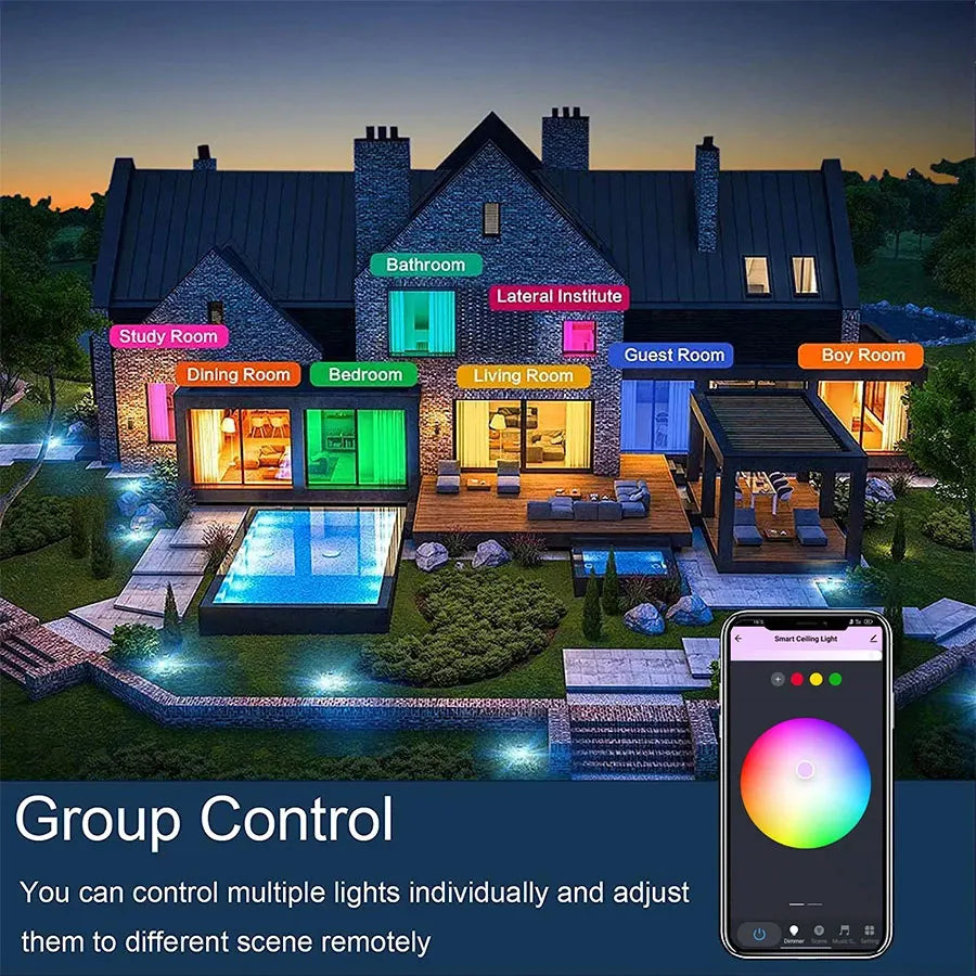 Smart RGB LED Ceiling Light with App Control for Modern Bedrooms