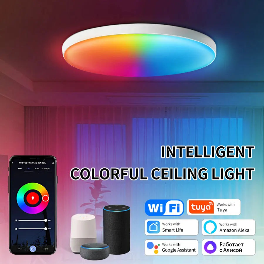 Smart RGB LED Ceiling Light with App Control for Modern Bedrooms