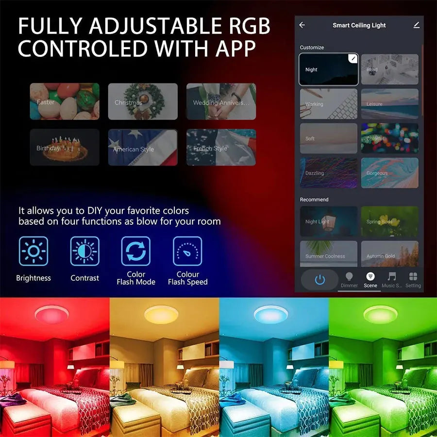 Smart RGB LED Ceiling Light with App Control for Modern Bedrooms
