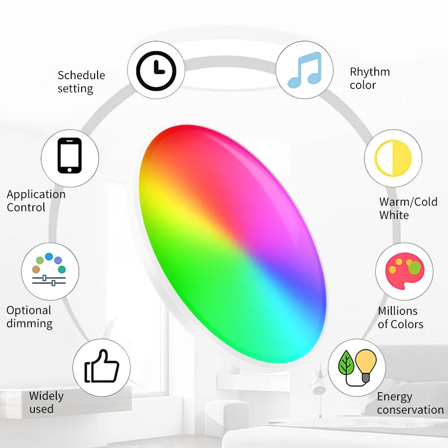 Smart RGB LED Ceiling Light with App Control for Modern Bedrooms
