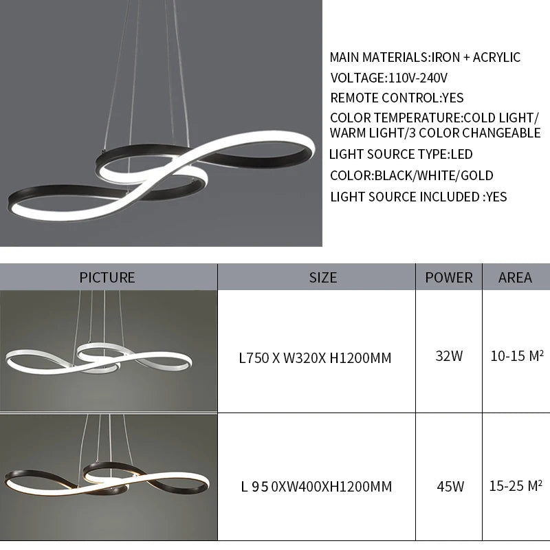 Modern LED Kitchen Island Pendant Light with Remote Dimmable Dining Lighting
