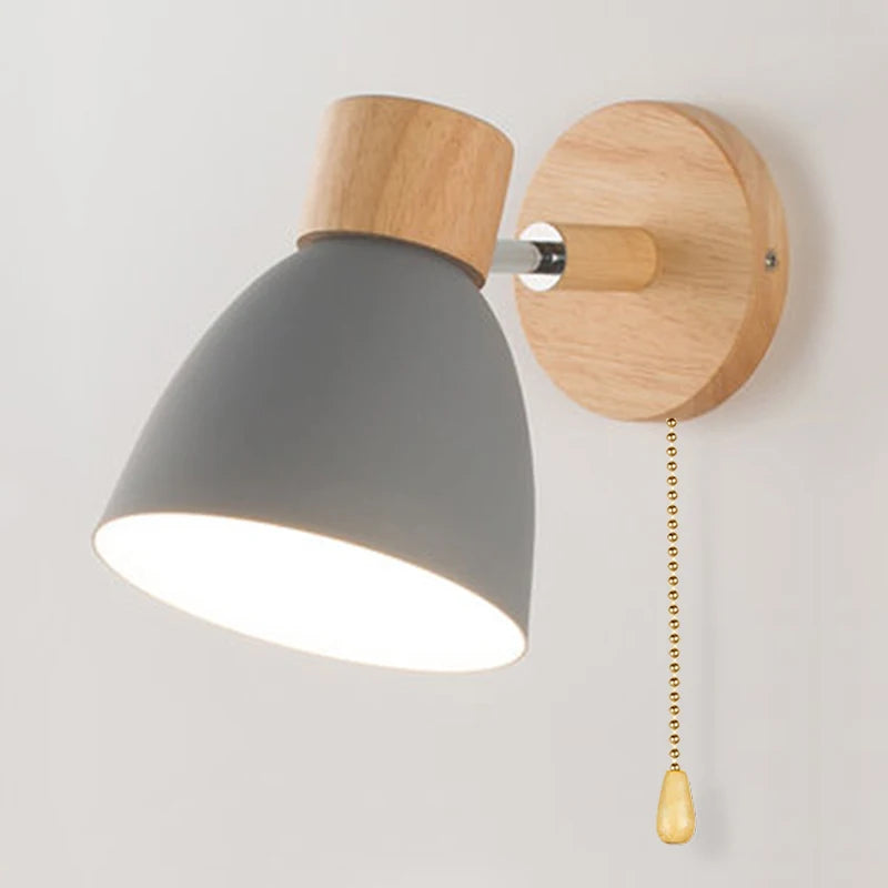 Modern Nordic Wooden Wall Sconce with Adjustable Head for Bedrooms and Living Rooms