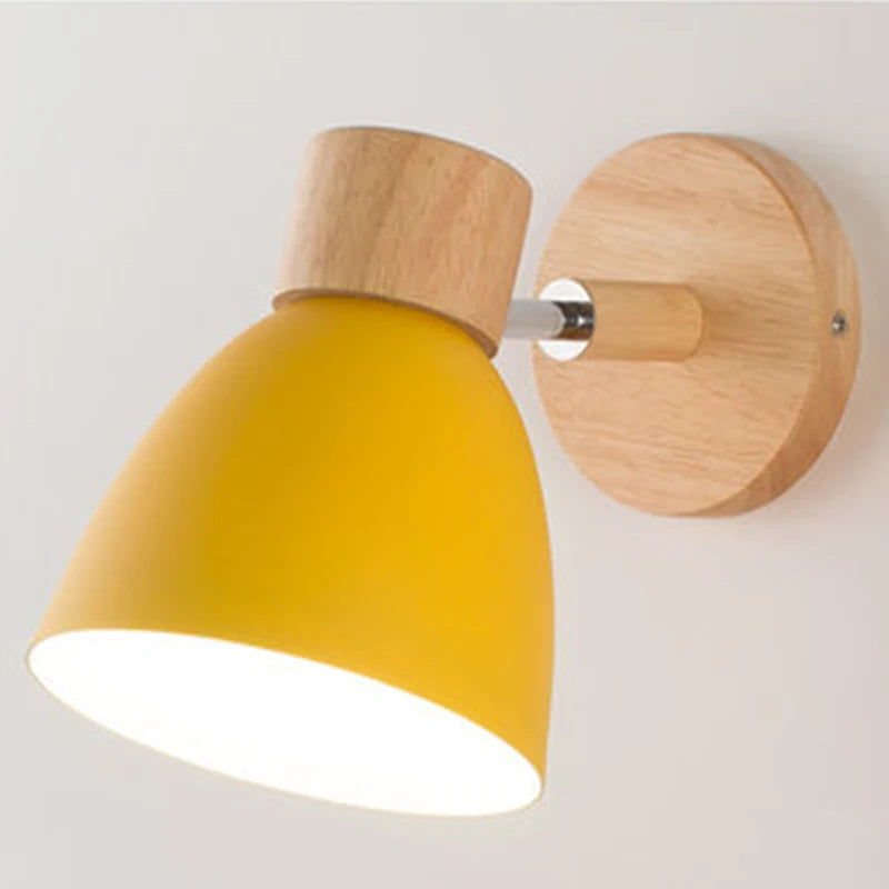 Modern Nordic Wooden Wall Sconce with Adjustable Head for Bedrooms and Living Rooms