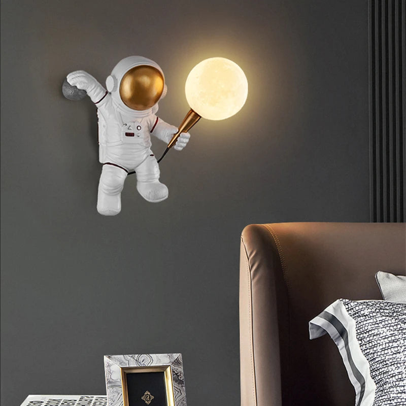 Astronaut Moon LED Wall Light for Childrens Bedroom and Playroom