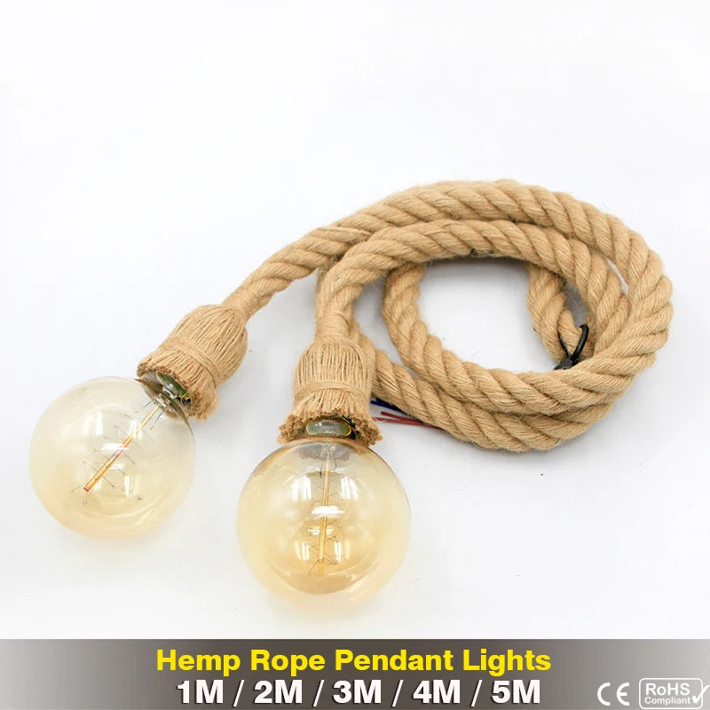 Vintage Hemp Rope Pendant Light for Industrial Cafe and Home Decor