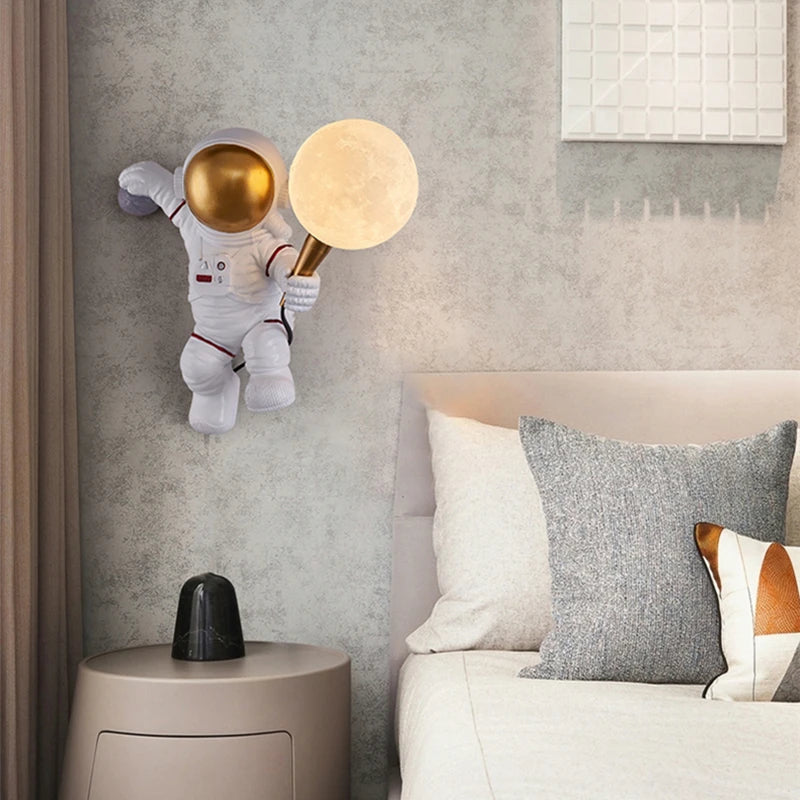 Astronaut Moon LED Wall Light for Childrens Bedroom and Playroom