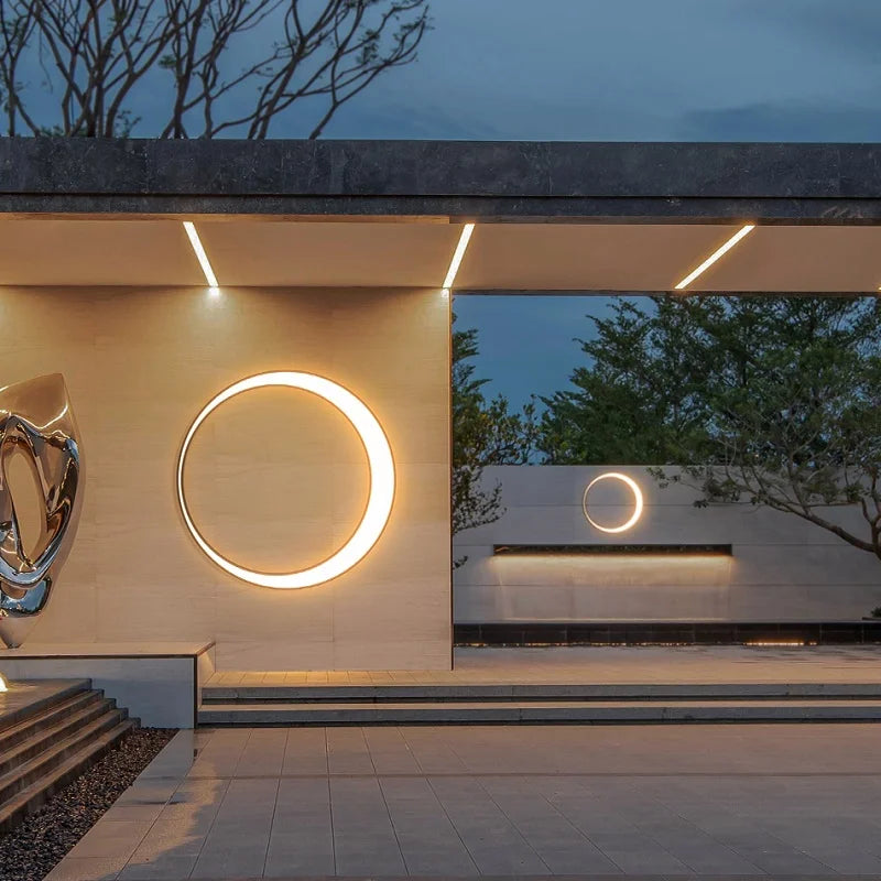 Modern Circular Outdoor Wall Light for Patios and Contemporary Porch Decor