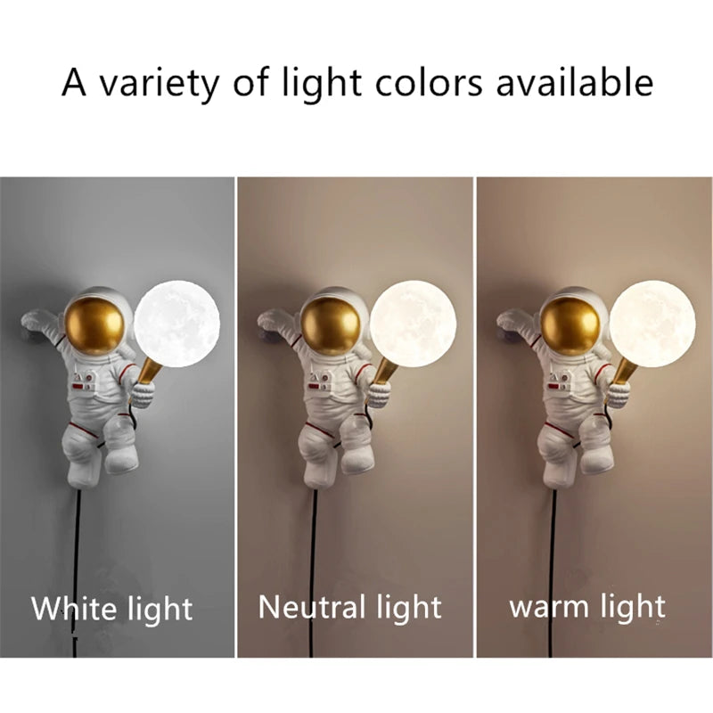 Astronaut Moon LED Wall Light for Childrens Bedroom and Playroom