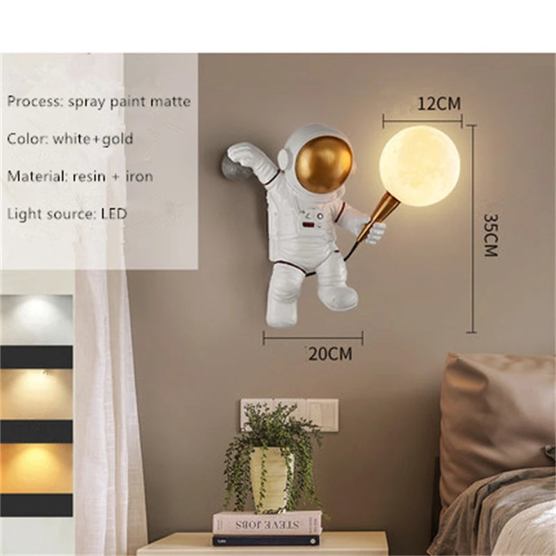 Astronaut Moon LED Wall Light for Childrens Bedroom and Playroom