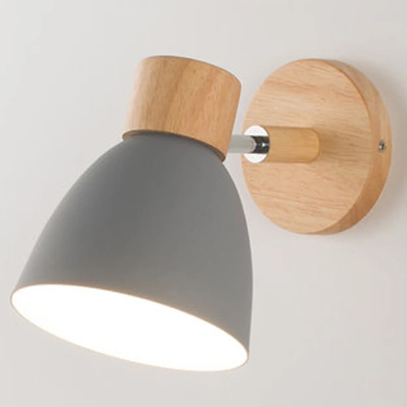 Modern Nordic Wooden Wall Sconce with Adjustable Head for Bedrooms and Living Rooms
