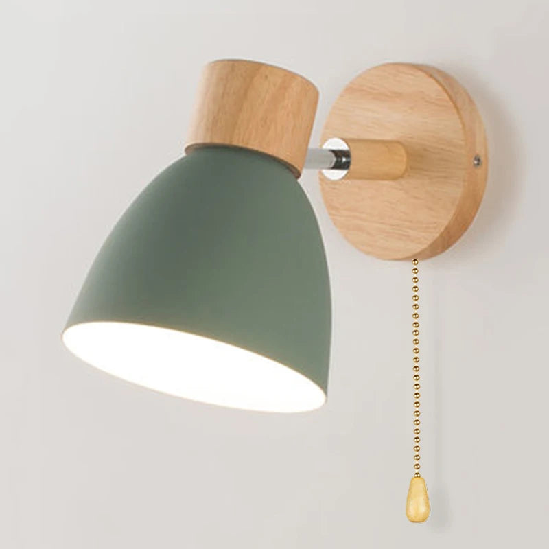 Modern Nordic Wooden Wall Sconce with Adjustable Head for Bedrooms and Living Rooms