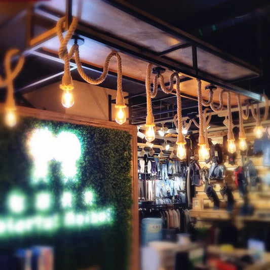Vintage Hemp Rope Pendant Light for Industrial Cafe and Home Decor