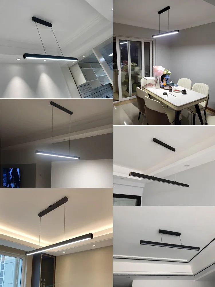 Modern Nordic LED Linear Chandelier for Dining Rooms and Office Spaces