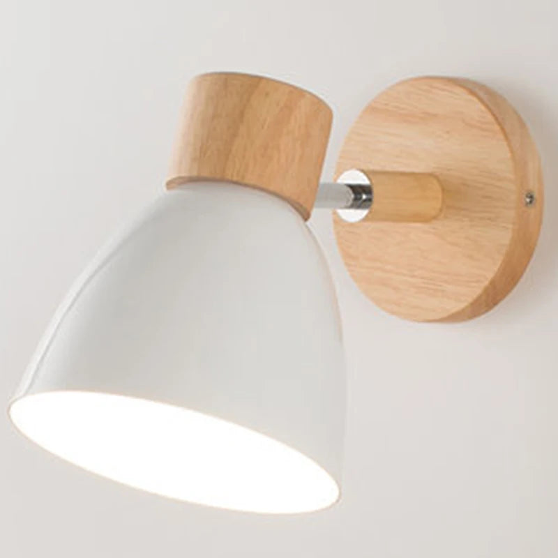 Modern Nordic Wooden Wall Sconce with Adjustable Head for Bedrooms and Living Rooms
