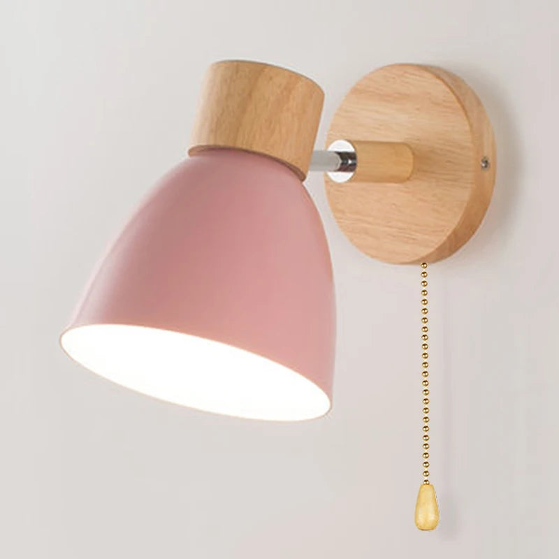 Modern Nordic Wooden Wall Sconce with Adjustable Head for Bedrooms and Living Rooms