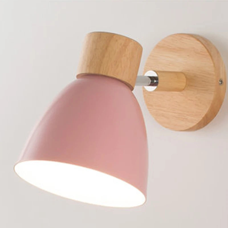 Modern Nordic Wooden Wall Sconce with Adjustable Head for Bedrooms and Living Rooms