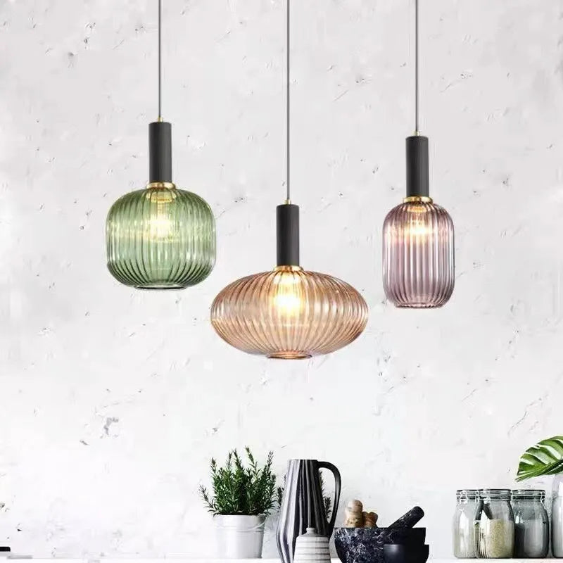 Colorful Retro Glass Pendant Light for Modern Dining and Cafe Spaces