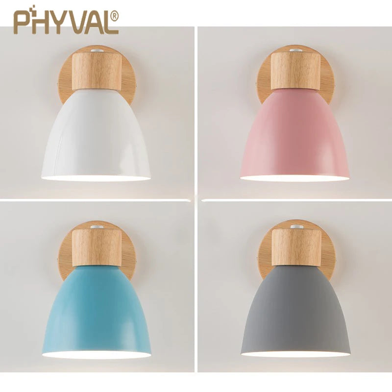 Modern Nordic Wooden Wall Sconce with Adjustable Head for Bedrooms and Living Rooms