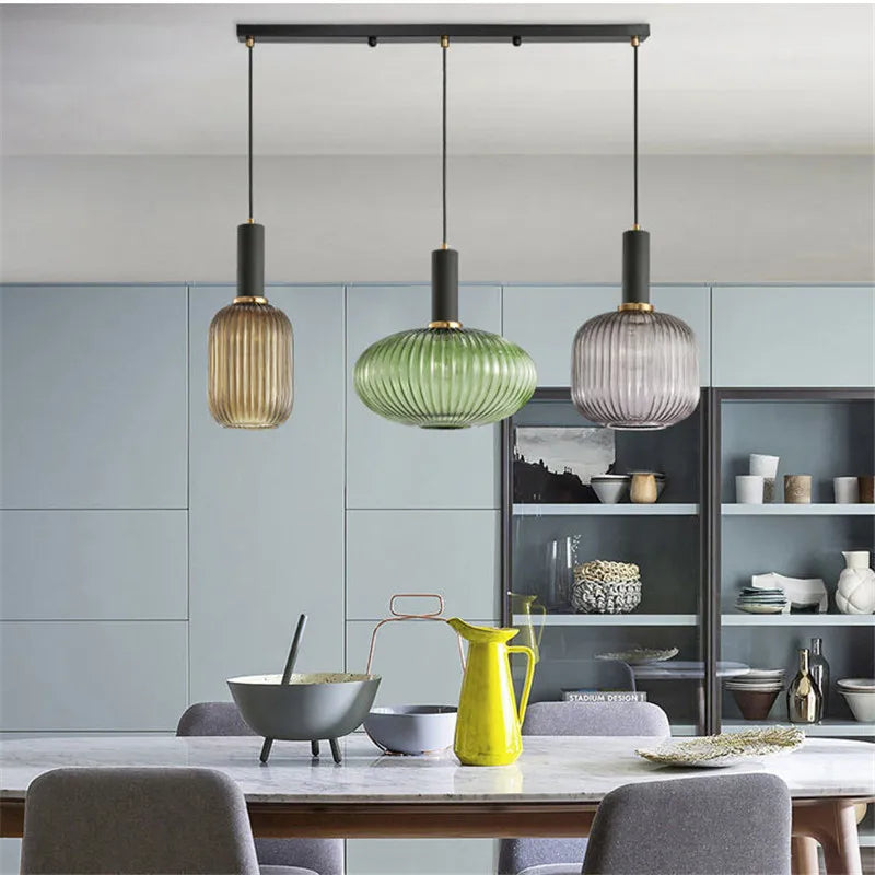 Colorful Retro Glass Pendant Light for Modern Dining and Cafe Spaces