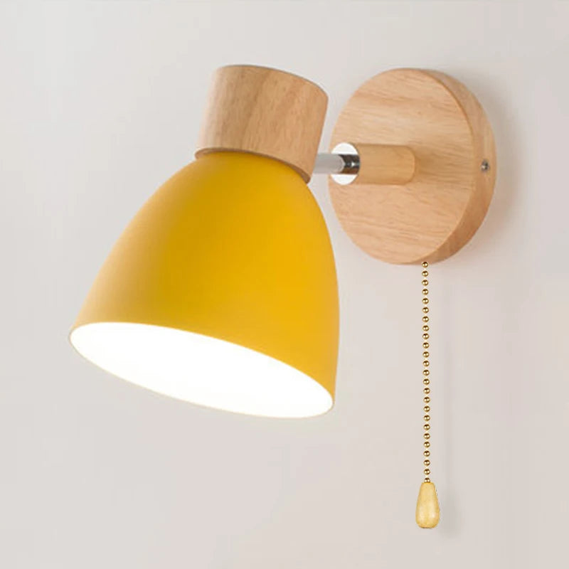 Modern Nordic Wooden Wall Sconce with Adjustable Head for Bedrooms and Living Rooms