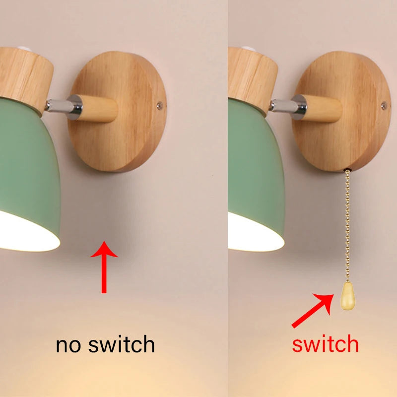 Modern Nordic Wooden Wall Sconce with Adjustable Head for Bedrooms and Living Rooms
