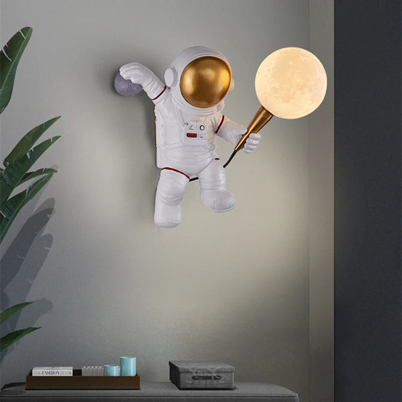 Astronaut Moon LED Wall Light for Childrens Bedroom and Playroom