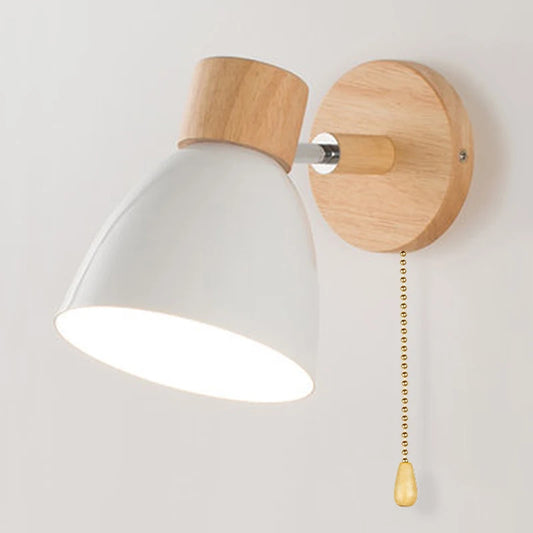 Modern Nordic Wooden Wall Sconce with Adjustable Head for Bedrooms and Living Rooms