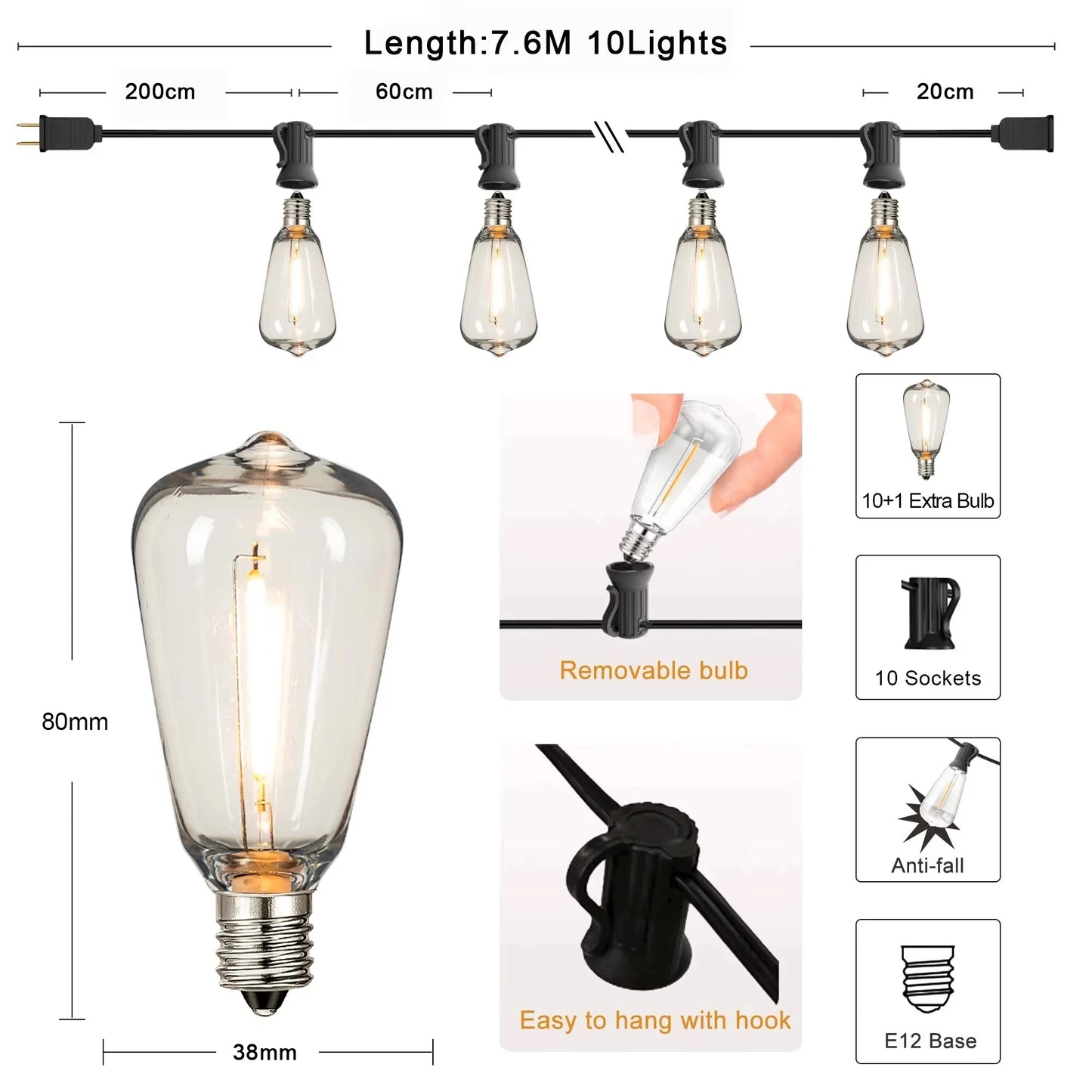Shatterproof LED String Lights for Outdoor Patios and Garden Decor