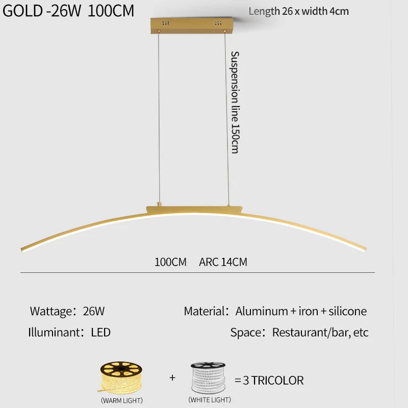 Modern Arc LED Pendant Light for Kitchen Islands and Dining Rooms