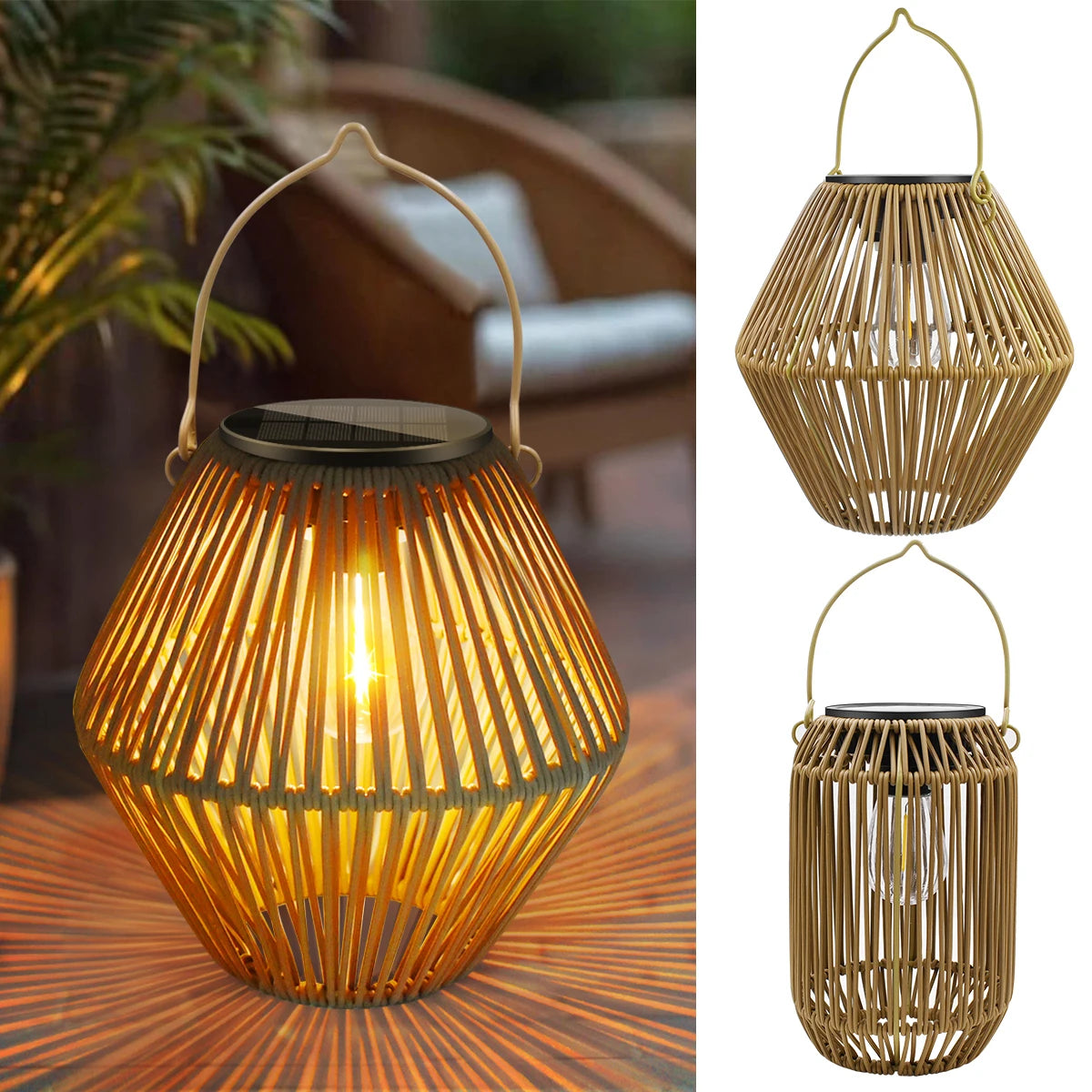 Boho Rattan Solar Lantern for Garden Patio and Outdoor Decor