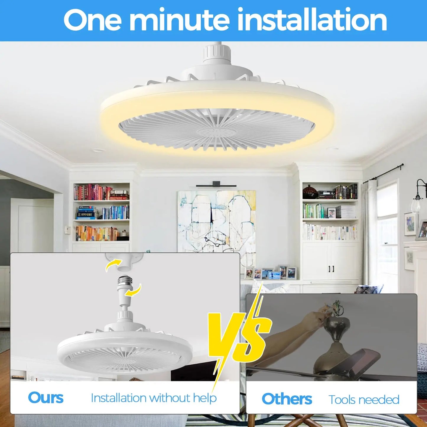 Modern LED Ceiling Fan Light with Dimmable Settings for Bedrooms
