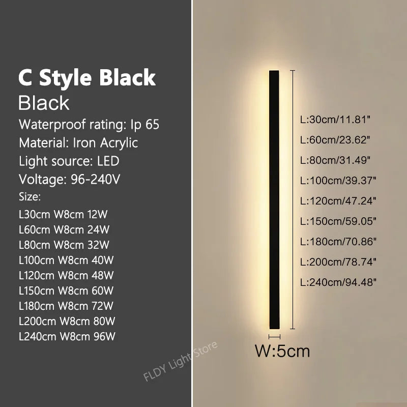 Minimalist Long Strip LED Wall Light for Modern Outdoor Spaces