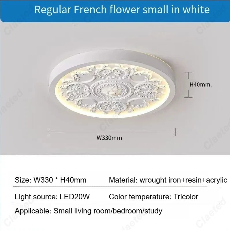 French Style Cream Flush Mount Ceiling Lamp for Elegant Bedroom and Study