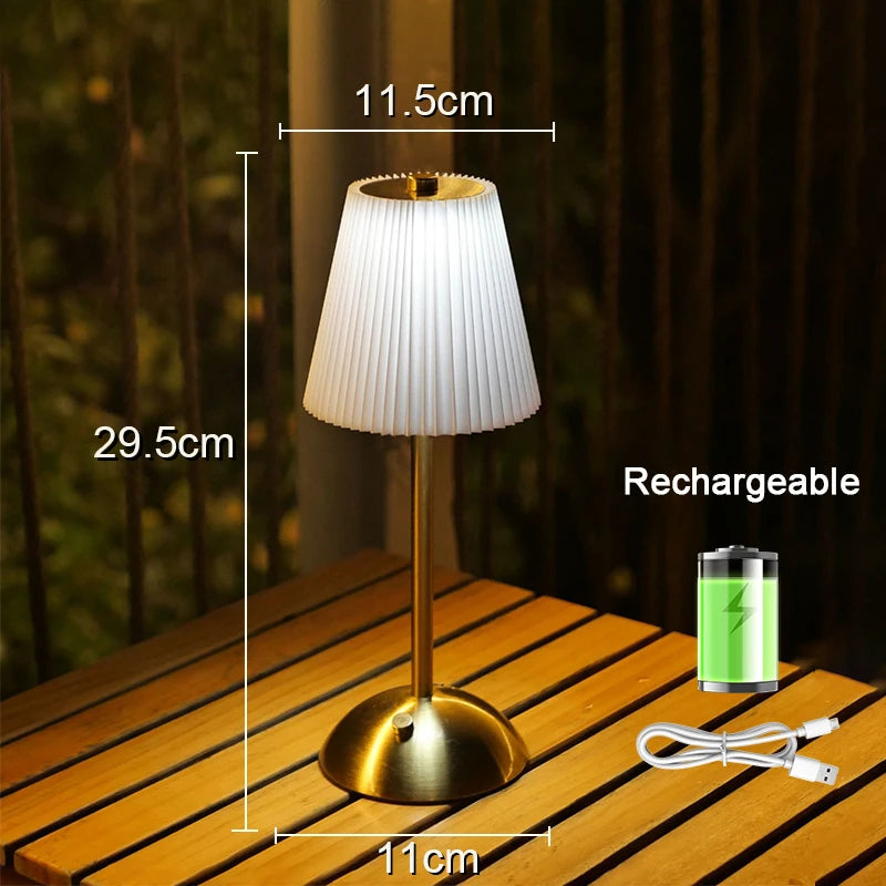 Pleated Cordless Table Lamp for Modern Home Office and Bedside Lighting