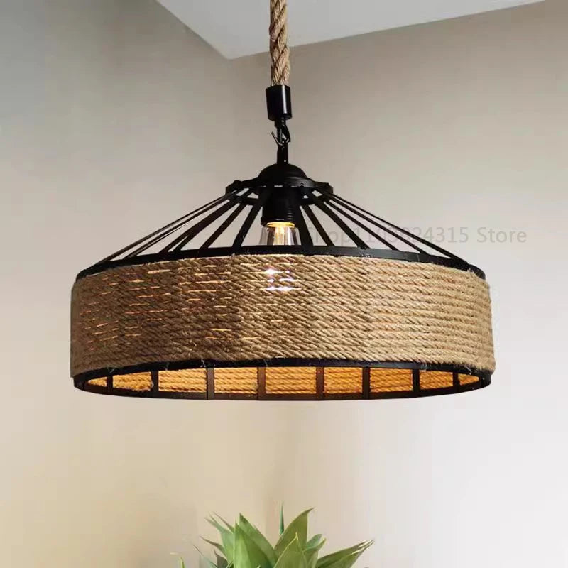 Rustic Hemp Rope Pendant Light for Industrial Dining Rooms and Cafes